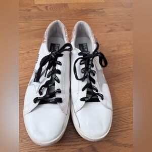 Golden Goose Super-Star White Leather Sneakers with Silver Star & Glitter Heel